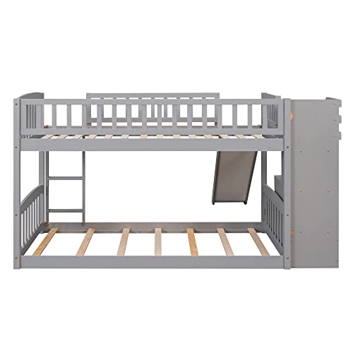 Twin Size Wood Loft Bed with Slide and Storage Shelves Q270053