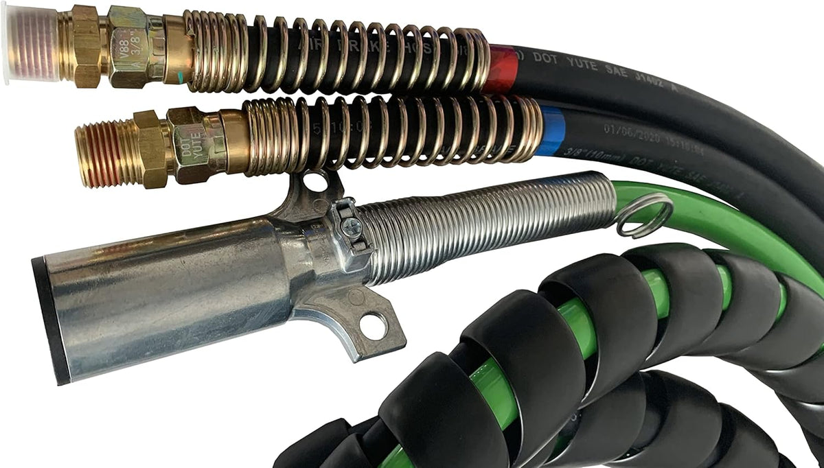 3 in 1 Wrap Air Power Brake Line 12 Ft 7 Way Copper Electrical Cable ABS Wire & Air Line Hose Assembly Heavy Duty Truck Tractor Trailer Parts T15284