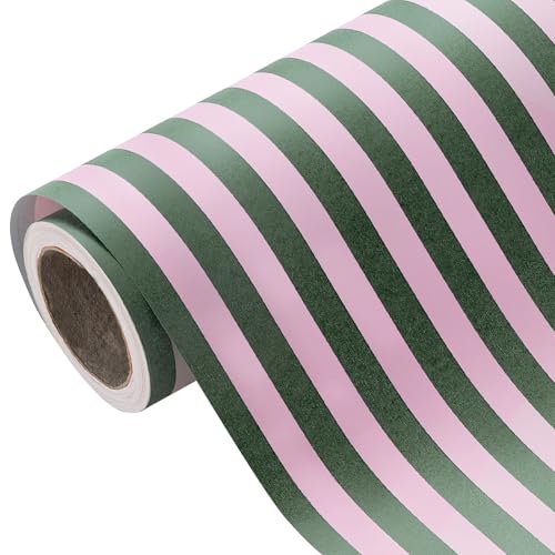 Kraft Green and Pink Stripe Wrapping Paper Mini Roll V11035