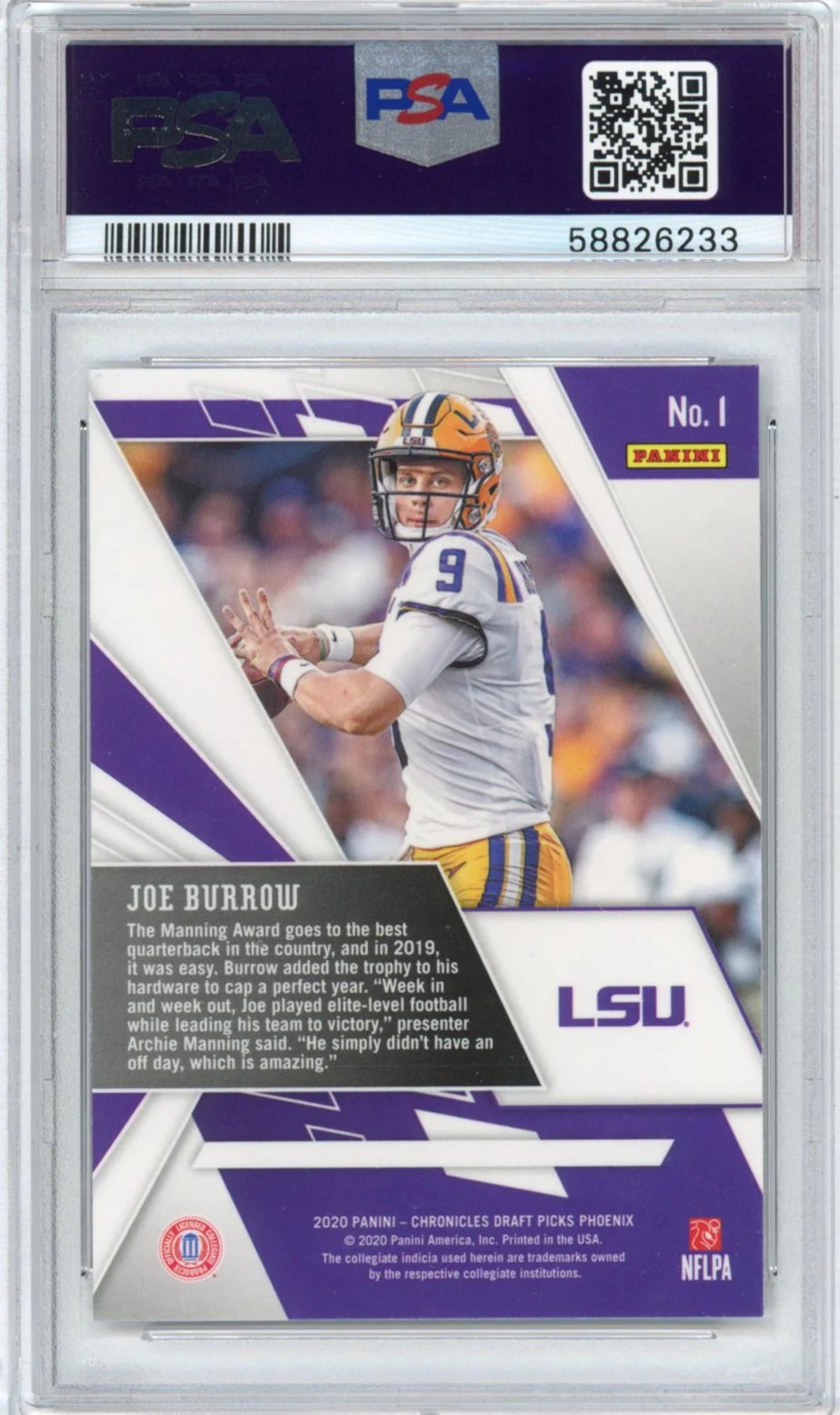 2020 Panini Chronicles Joe Burrow Phoenix Rookie RC Football Card PSA 9 Mint P547634