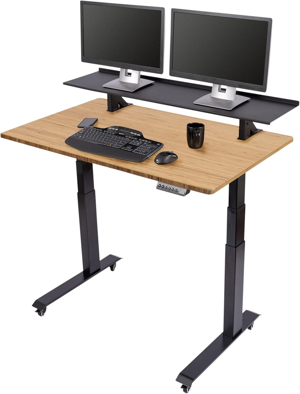 Crank Adjustable Height Rolling Standing Desk, Curved Bamboo Top, 48" Wide N106