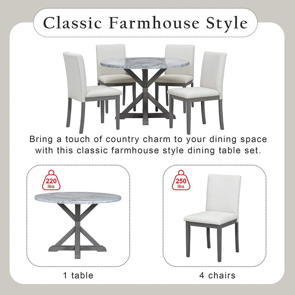 5 Piece Round Dining Table Set with Cushioned Chairs N659236