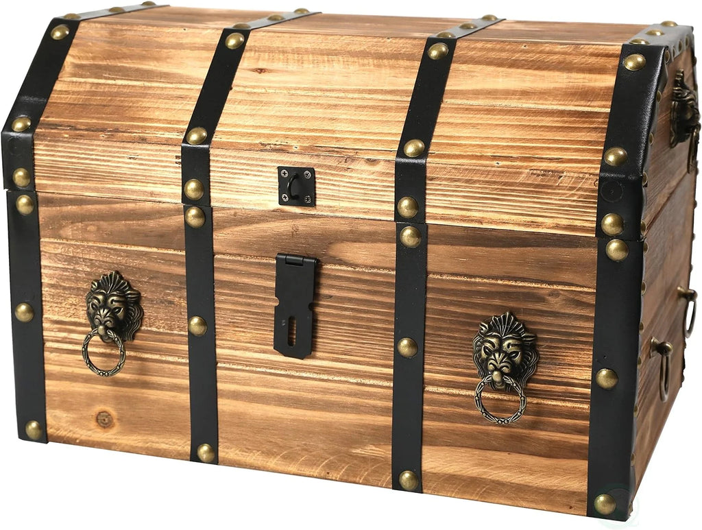 Large Wooden Lockable Trunk with Lion Rings W874543