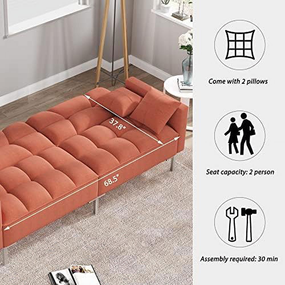 Modern Linen Convertible Futon Sofa Bed 2-in-1 Sleeper Sofa with 2 Pillows N330846