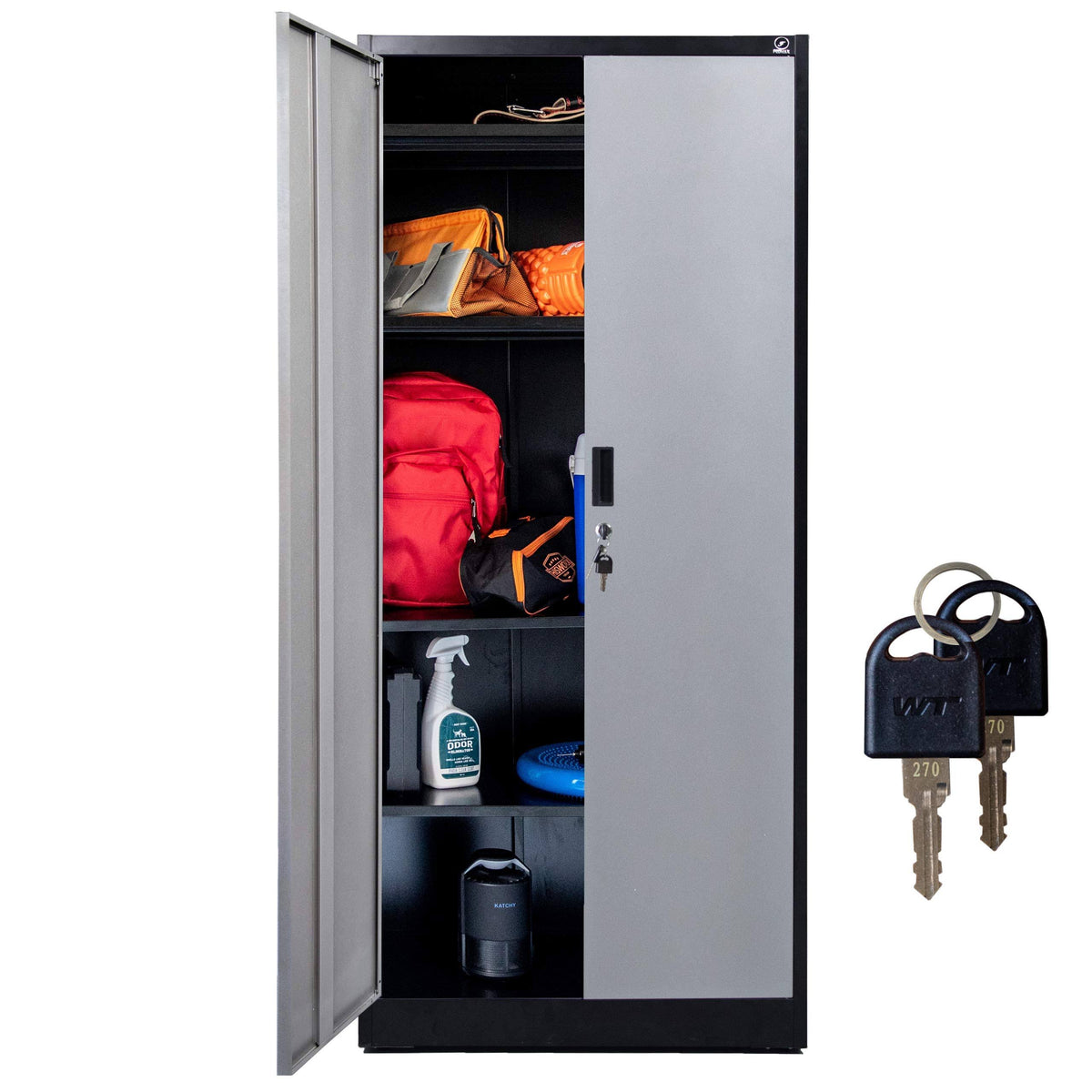 Metal Garage Storage Cabinet with Adjustable Shelves and Locking Doors V4294