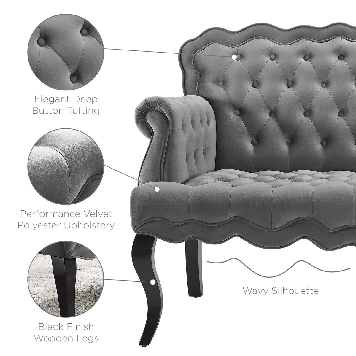 Grey Velvet Loveseat Sofa O3536