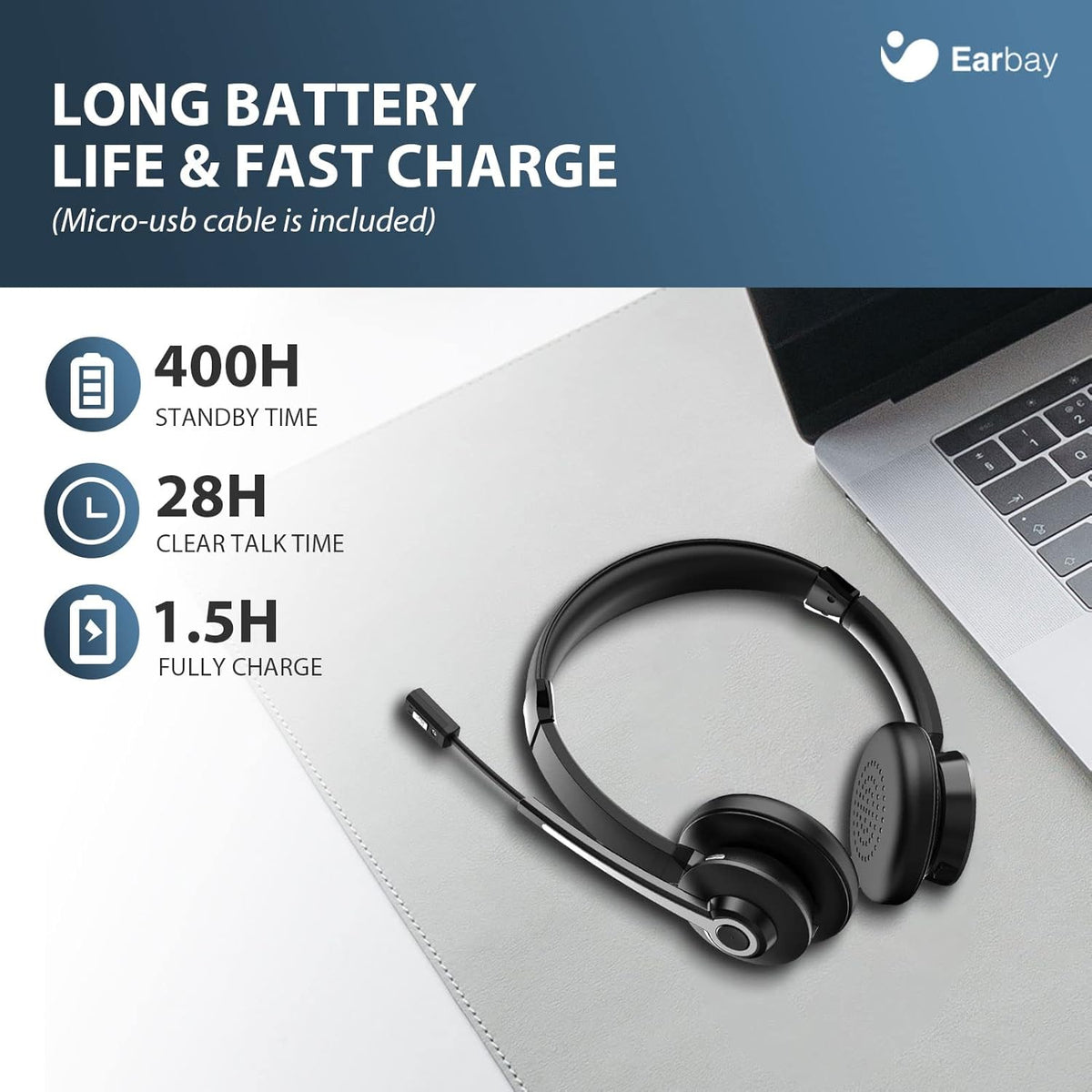 Wireless Bluetooth Headset with Microphone, Noise Cancelling, USB Dongle, On-Ear, Pack of 2 R71831