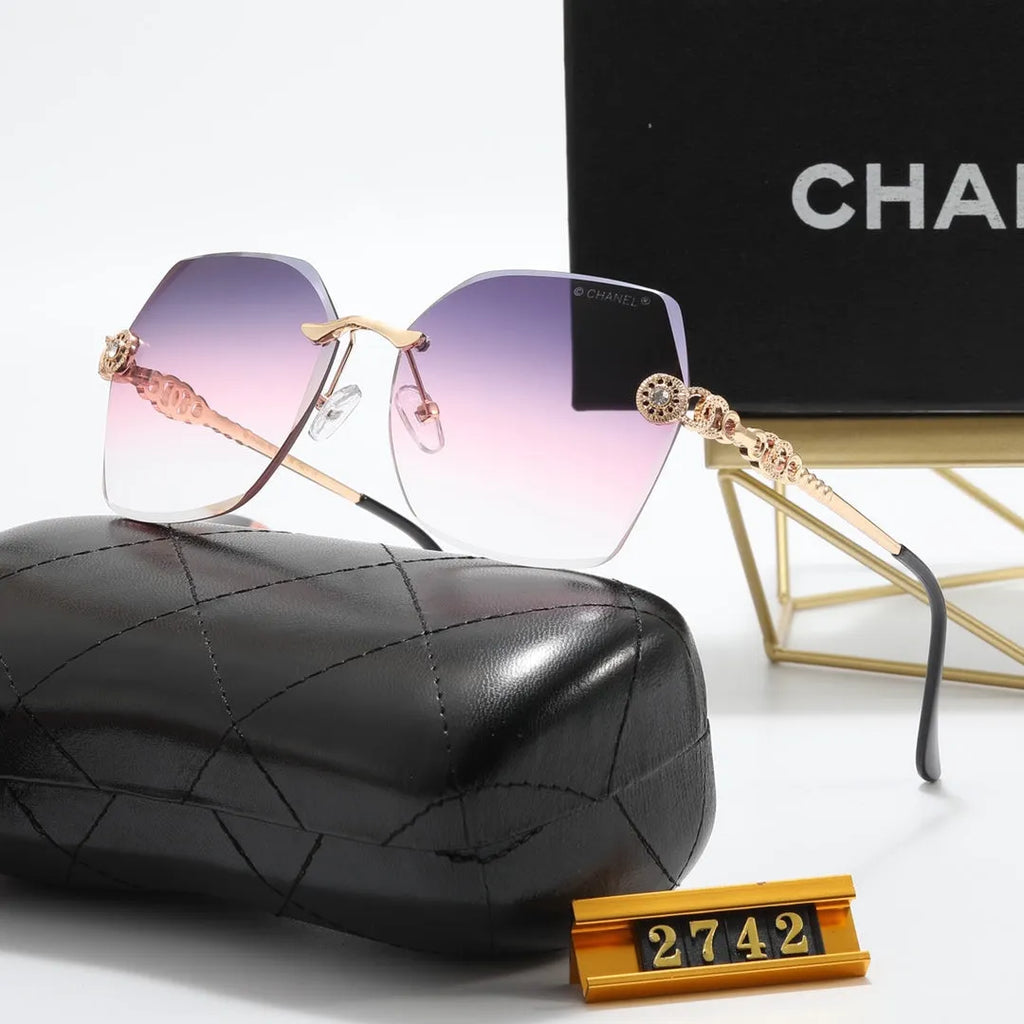 Frameless Rhinestone Flower Polarized Sunglasses E547