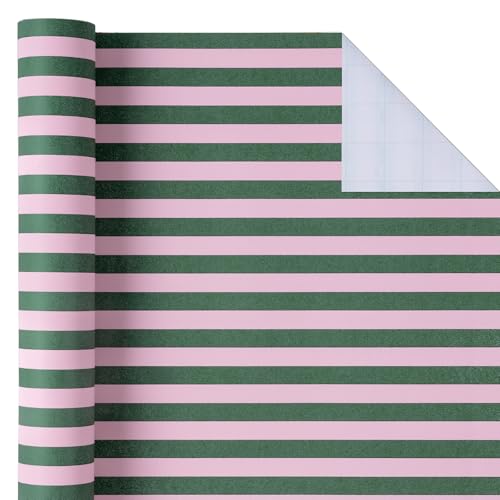 Kraft Green and Pink Stripe Wrapping Paper Mini Roll V11035