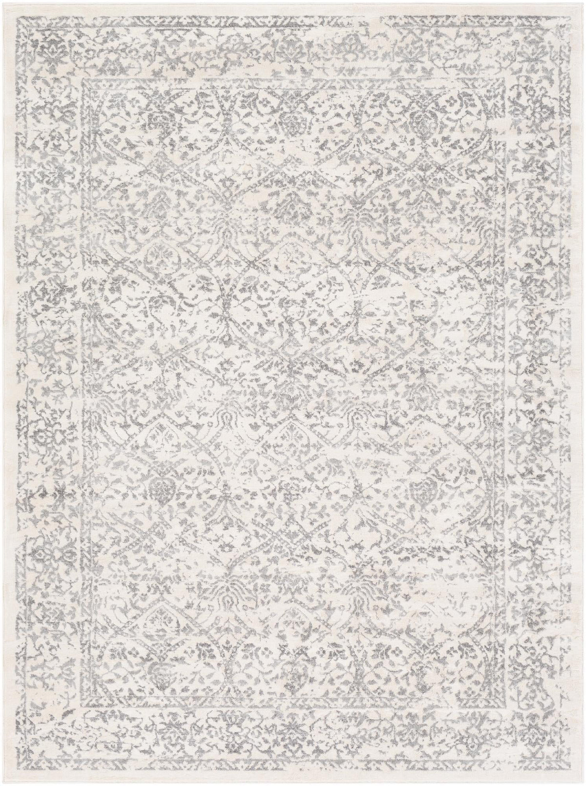 7x9 Gray Ivory Traditional Area Rug S69724