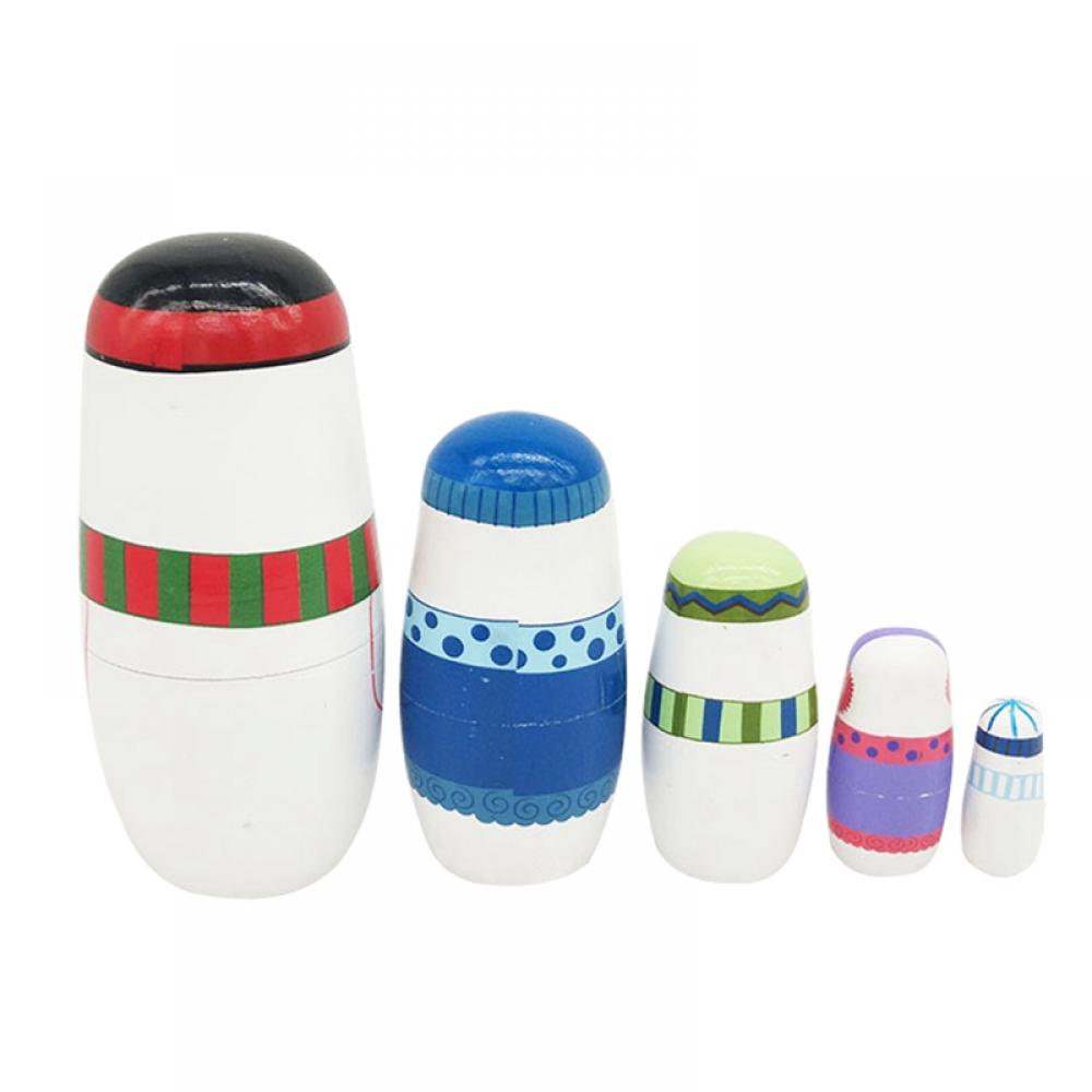 5 Pcs Wooden Handmade Matryoshka Nesting Dolls Stacking Doll Set C591