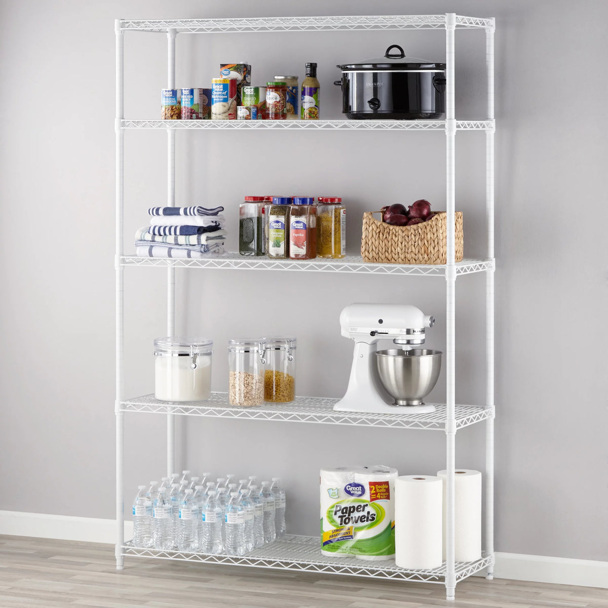 5 Tier Heavy Duty Wire Shelf Unit White 3000 lbs G6230