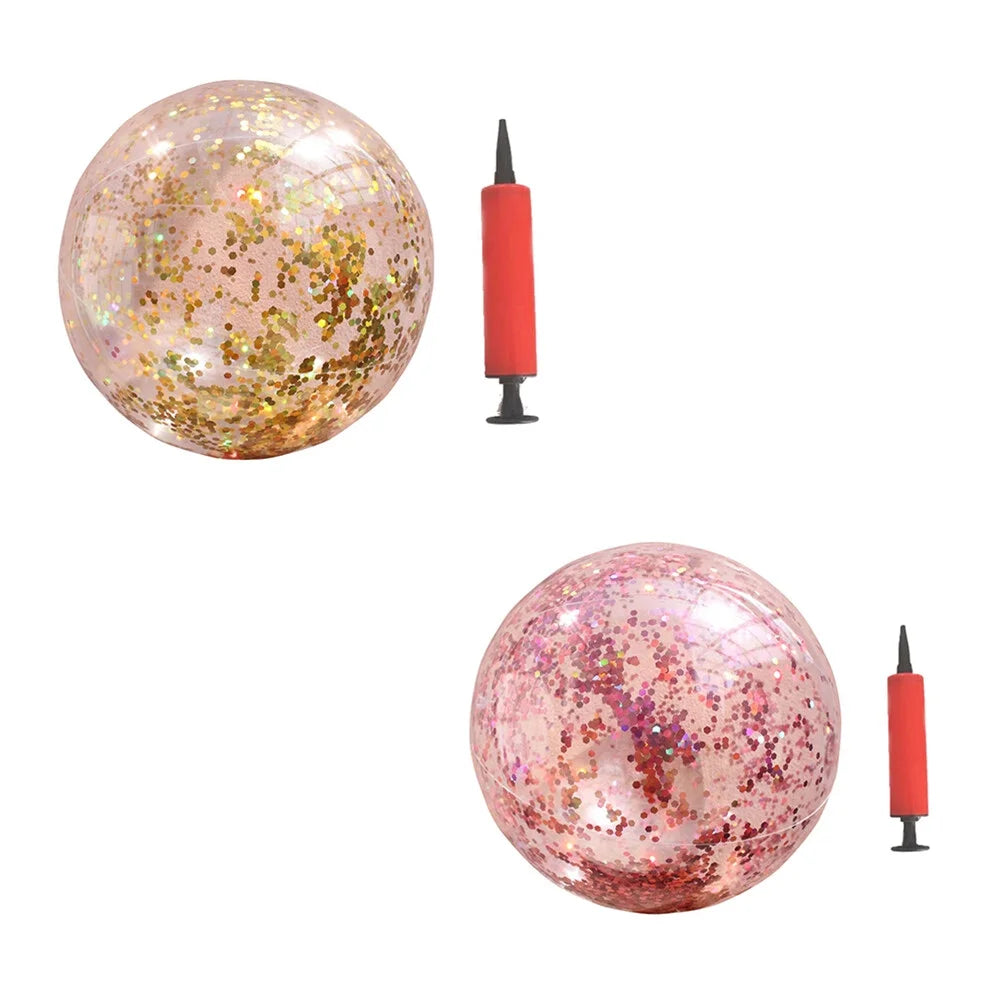 2pcs Glitter Sequin Beach Balls Inflatable Ball Toys with Pumps W129089