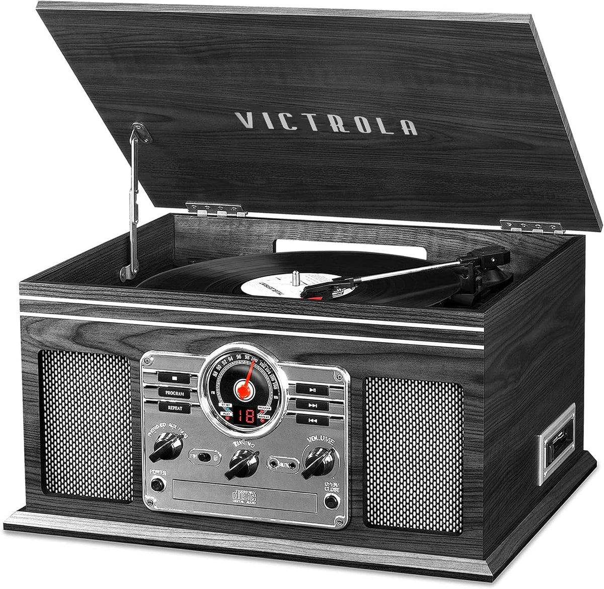 Mahogany 6-in-1 Bluetooth Record Player with Built-in Speakers I857636