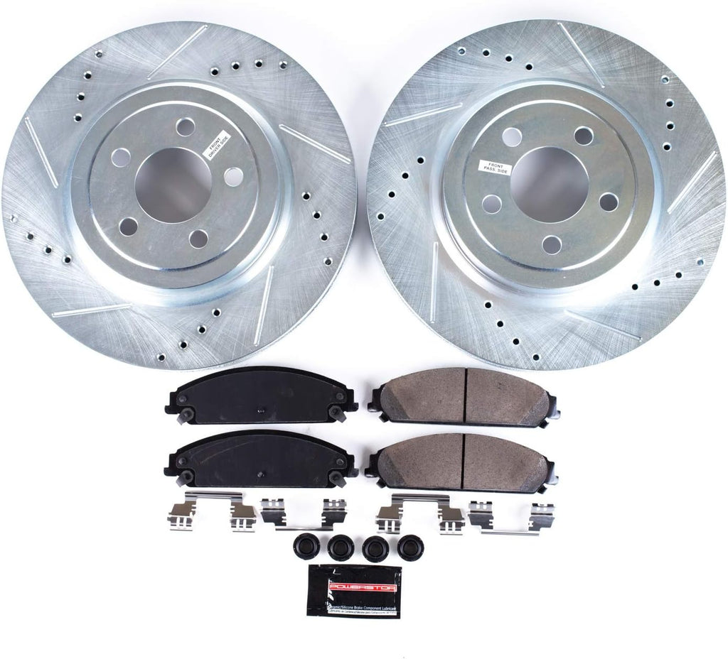 Front Z23 Carbon Fiber Brake Pads with Drilled & Slotted Brake Rotors Kit B9036