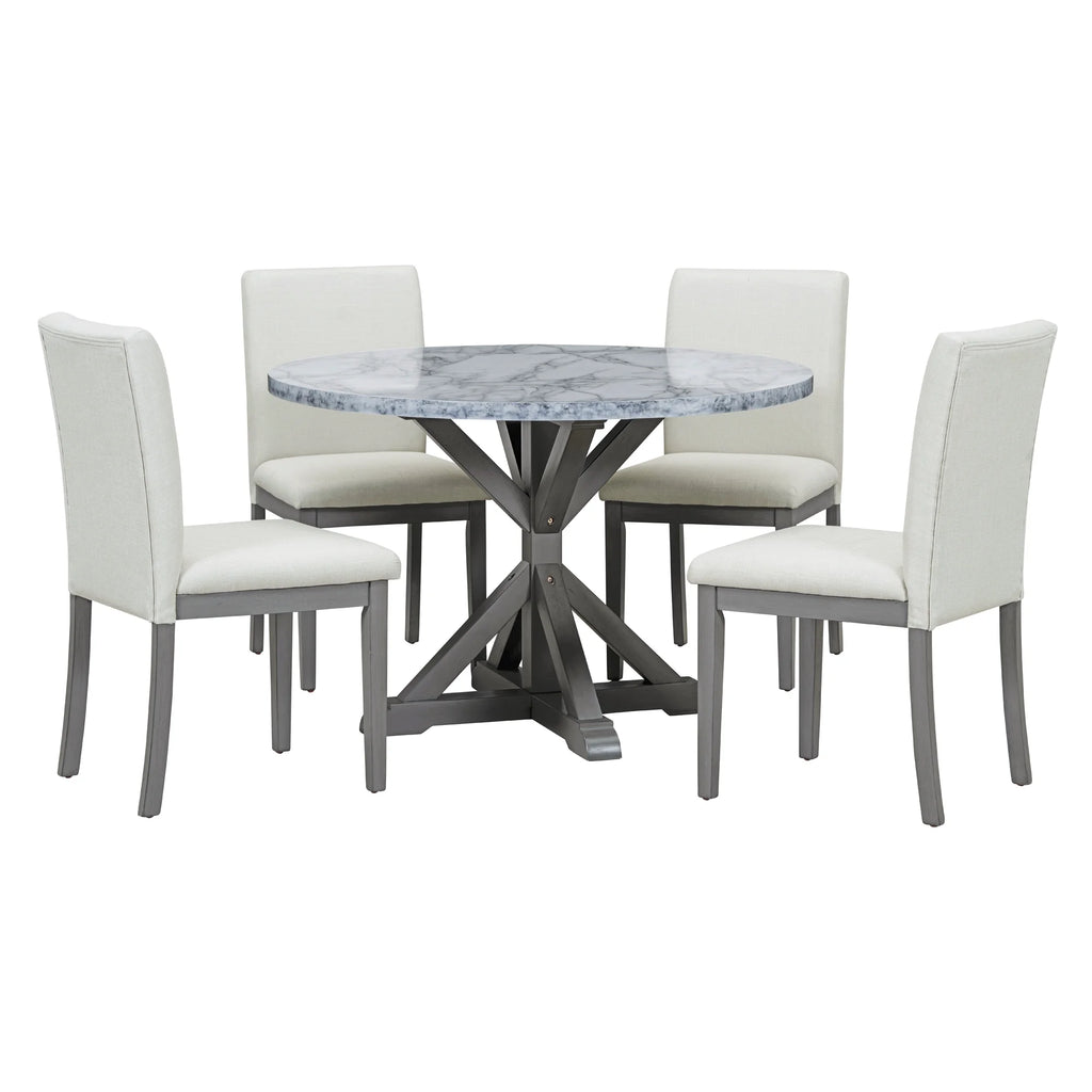 5 Piece Round Dining Table Set with Cushioned Chairs N659236