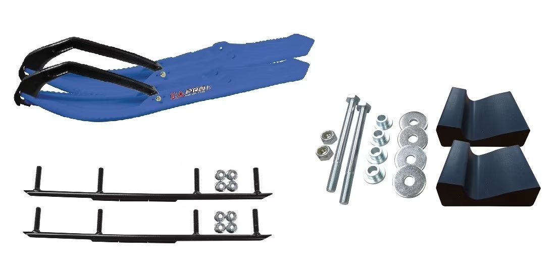 Blue Snowmobile Skis with 6" Round Bars Complete Kit Y4920