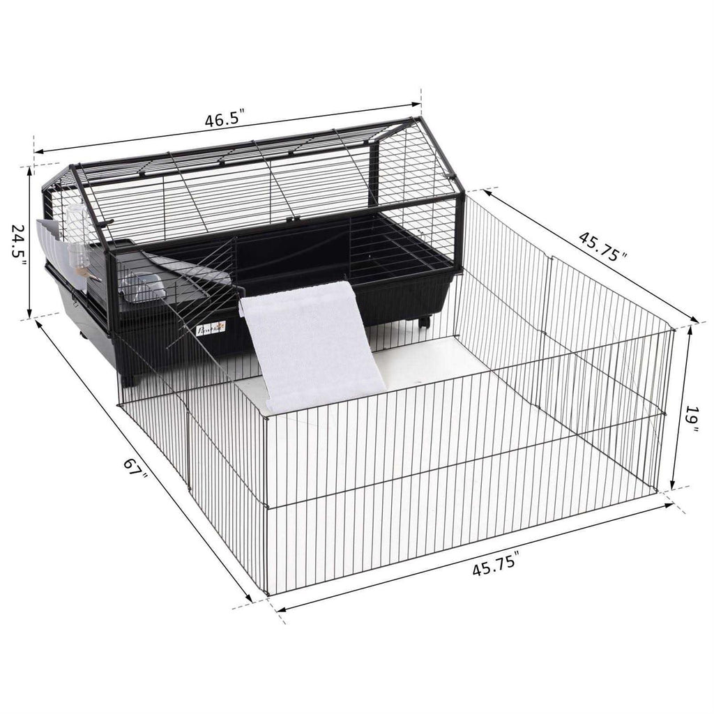 Rolling Metal Small Animal Hutch Cage with Main House and Run S63244
