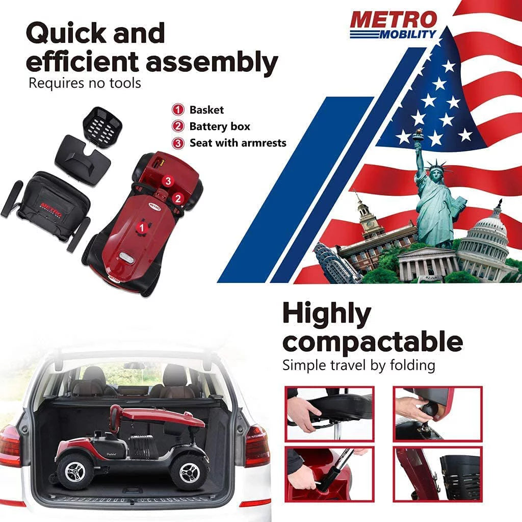 Folding 4 Wheels Mobility Scooter with USB Charging Port, Windshield, LED Light - Red P289