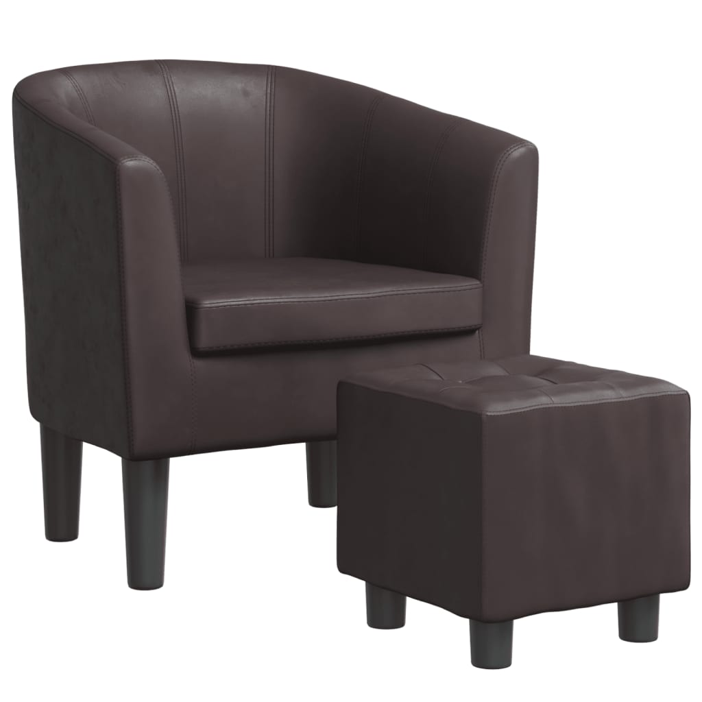Brown Faux Leather Tub Chair with Footstool I9896