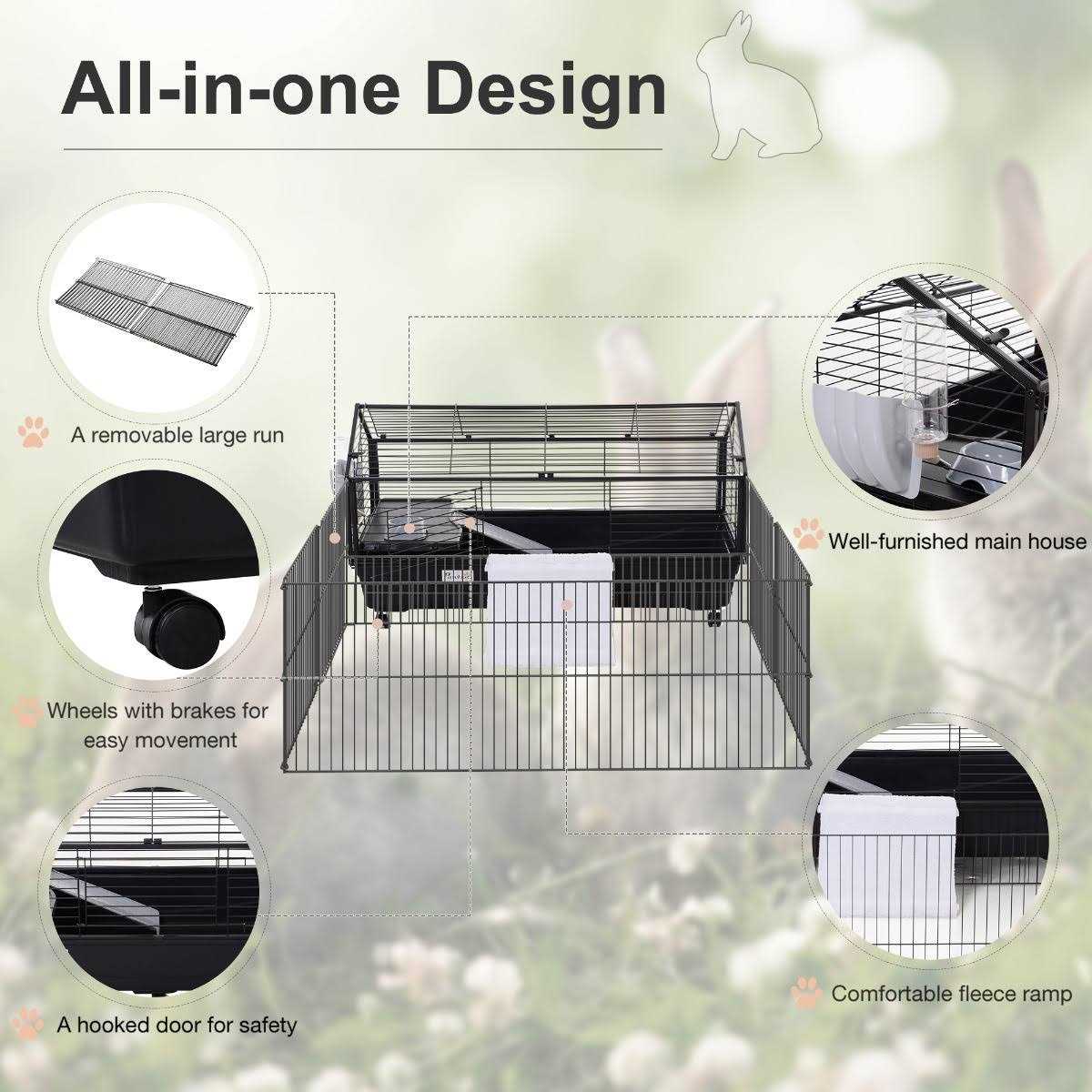 Rolling Metal Small Animal Hutch Cage with Main House and Run S63244