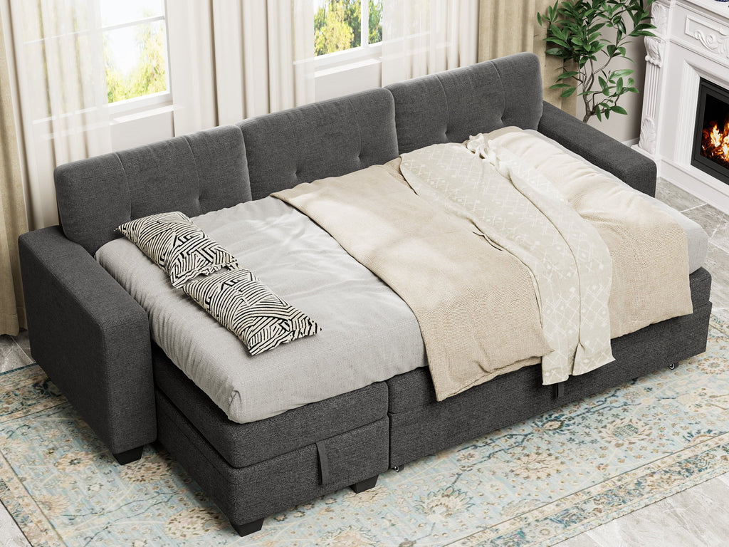 78.3'' W Convertible L-Shape Sofa with Storage Chaise and Pull-out Sofa Bed, Gray C503384