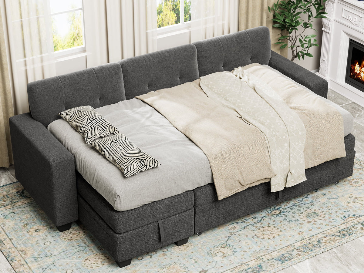 78.3'' W Convertible L-Shape Sofa with Storage Chaise and Pull-out Sofa Bed, Gray C503384