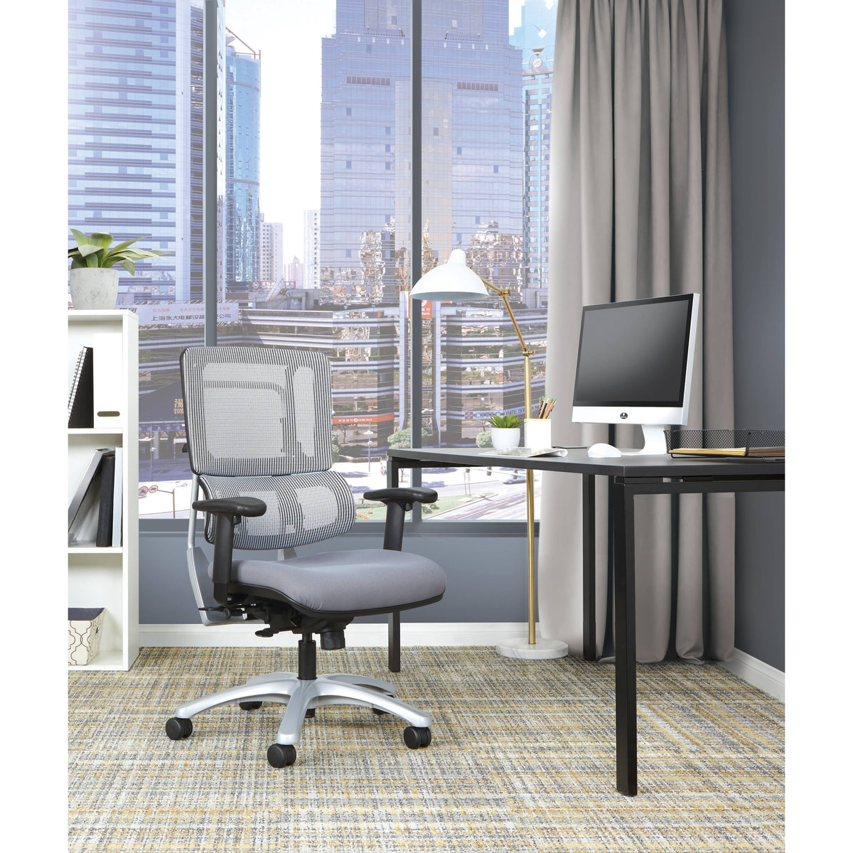 Grey Mesh Back Chair with Silver Base, Orange B302
