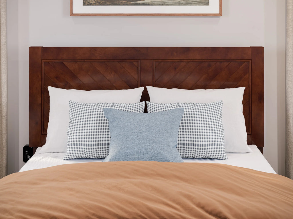 Walnut Solid Wood Platform Bed with Footboard I944755