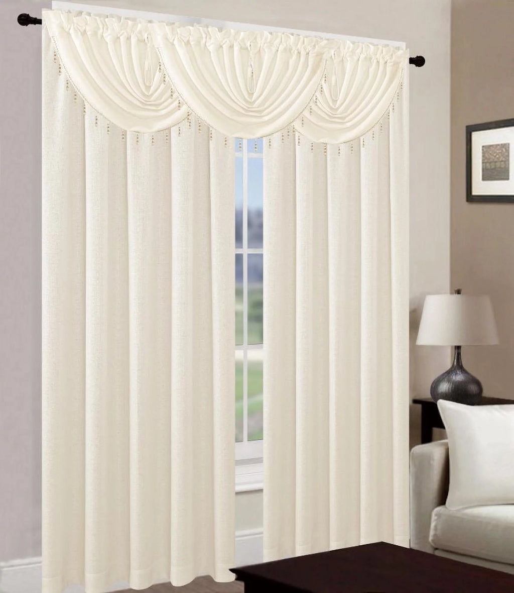5 Piece Off White Woven Textured Curtain Set G1405