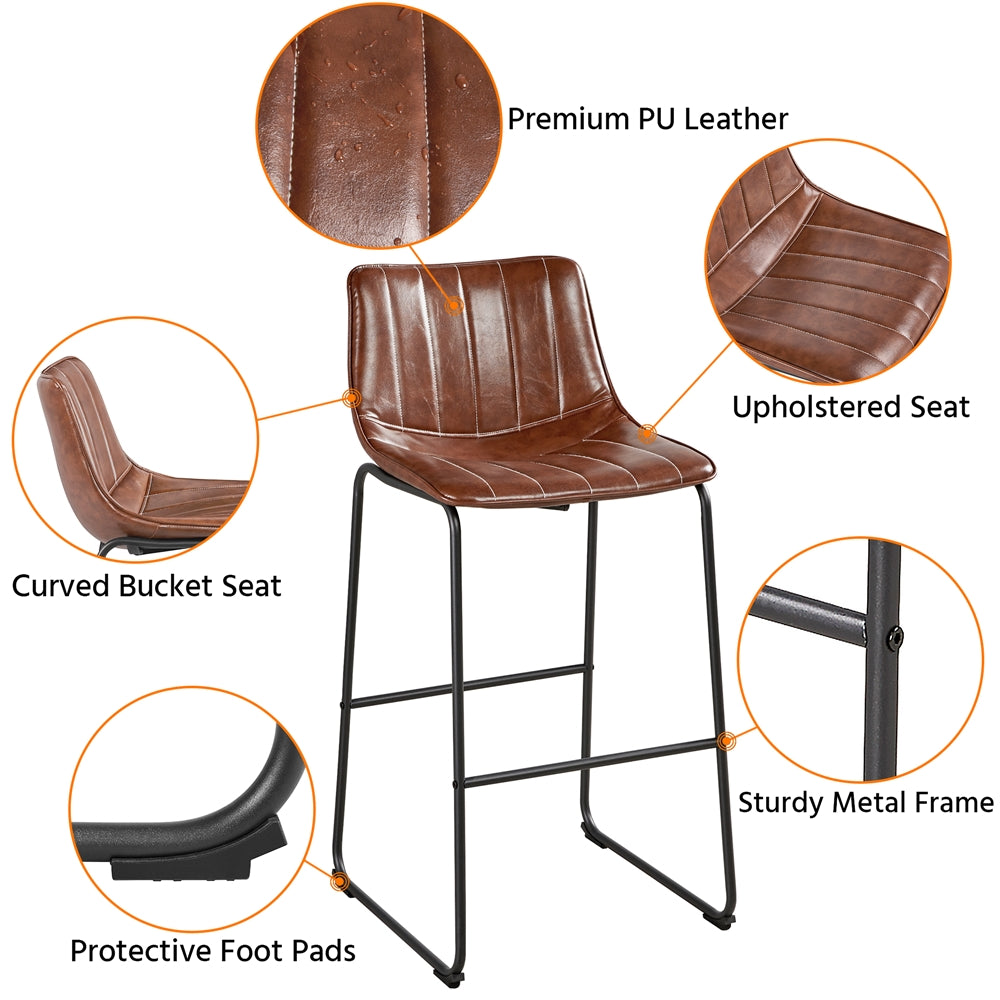 Brown PU Leather Bar Stool with Backrest, Set of 4 G181