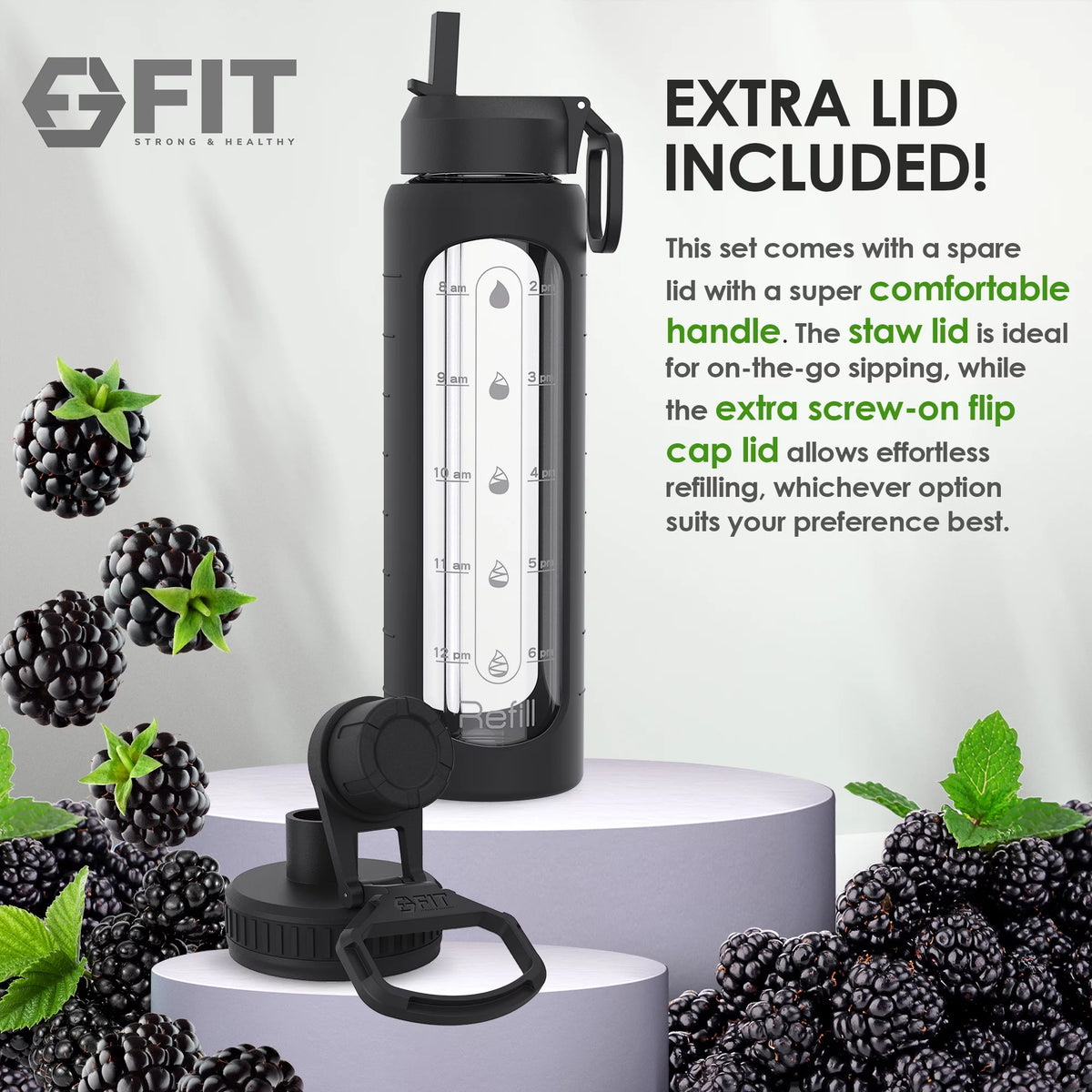 32 oz Glass Water Bottle with Time Marker and Carrier M85538
