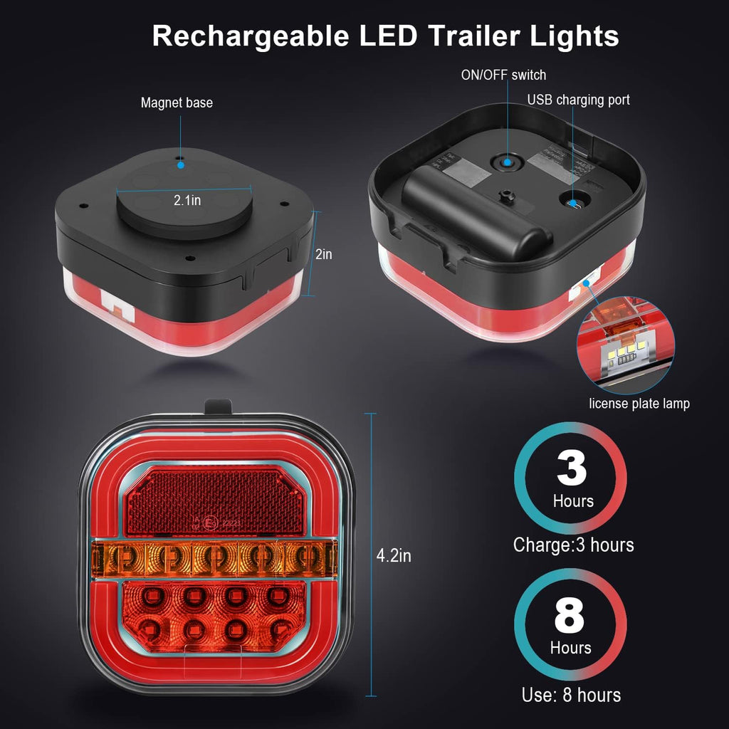 2 Pcs Rechargeable LED Magnetic Trailer Lights Kit T20655