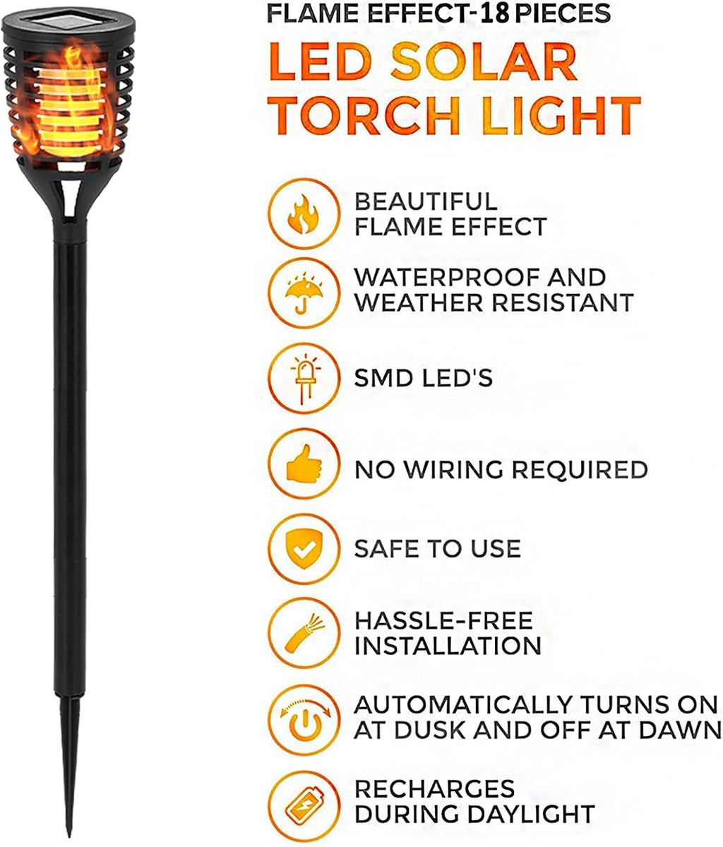 18PK Mini Solar Tiki Torches With Dancing Flickering Flame A420