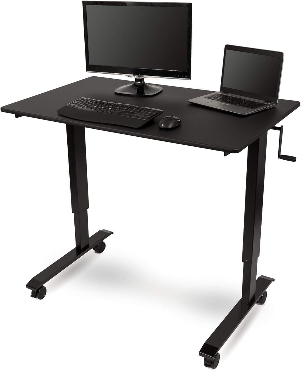 Crank Adjustable Height Rolling Standing Desk, Curved Bamboo Top, 48" Wide N106
