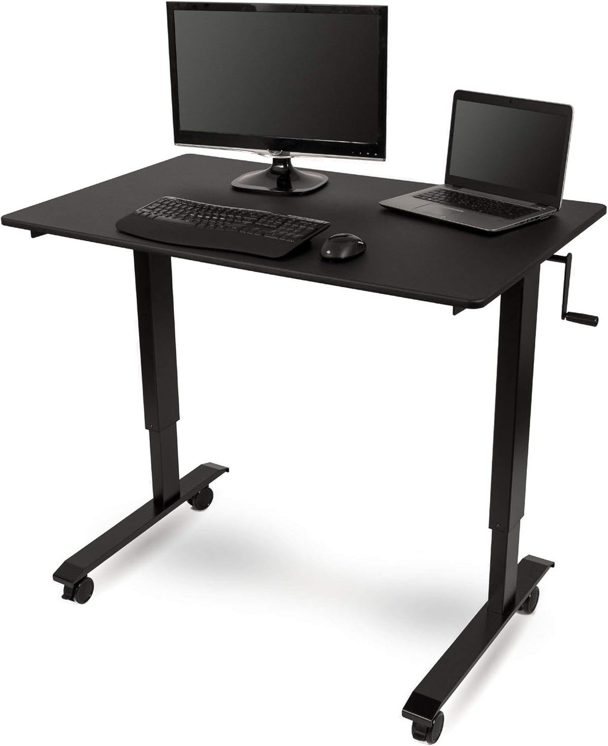 Crank Adjustable Height Rolling Standing Desk, Curved Bamboo Top, 48" Wide N106