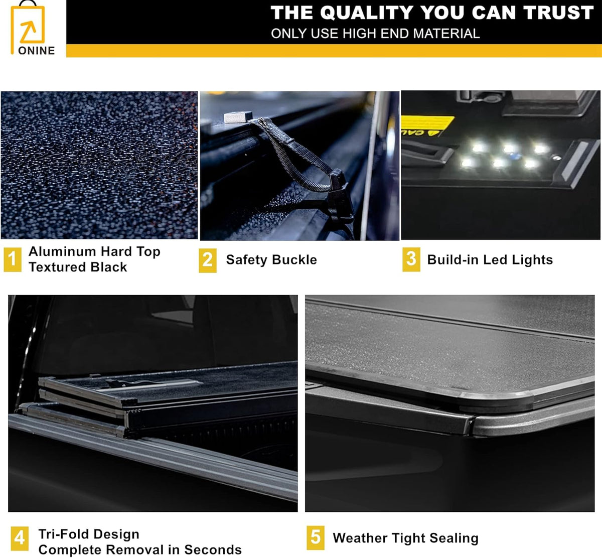 Hard Tri-Fold Truck Bed Tonneau Cover for 2020-2022 Jeep Gladiator JT 5ft Bed R669227