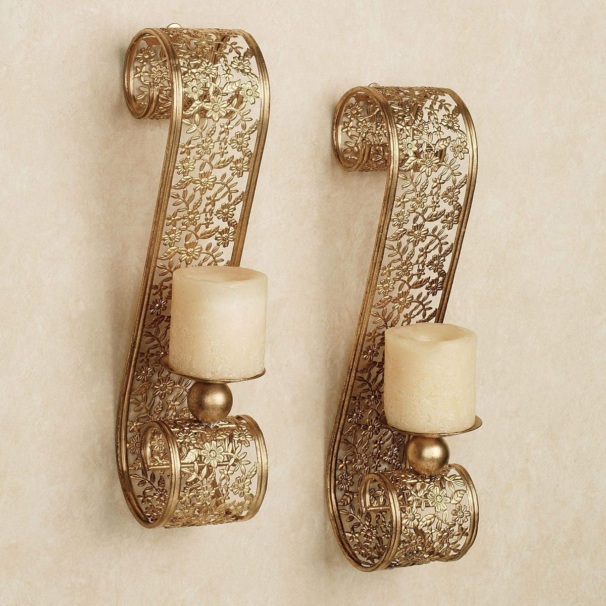 Ivory Beige Metal Wall Sconce Pair, Set of Two, 16 Inches High Q5399