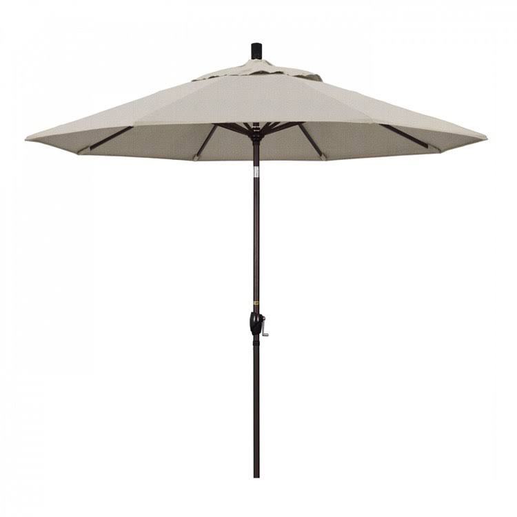 9' Patio Umbrella with Bronze Aluminum Pole and Ribs Push Button Tilt Crank Lift O281