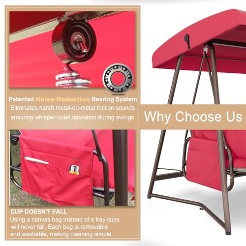 Oversized Outdoor Porch Swing with Adjustable Backrest Canopy I72621