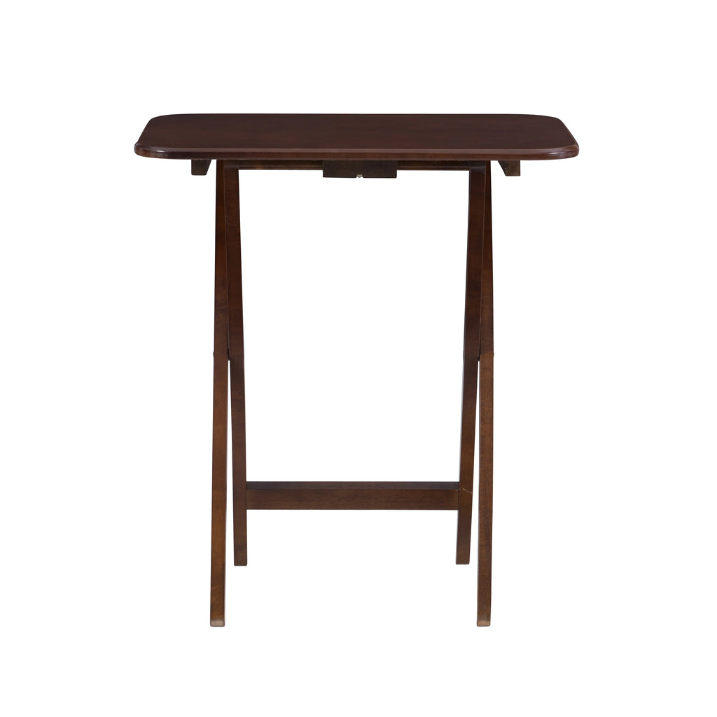 Folding Tray Table Set with Stand, 5 Pieces, Dark Cherry and White H256