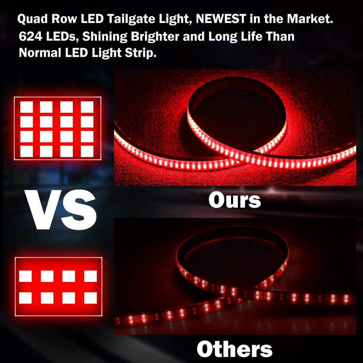 60 Inch Quad Row LED Truck Bed Light Strip, Red Brake/Running, Pack of 2 K4051