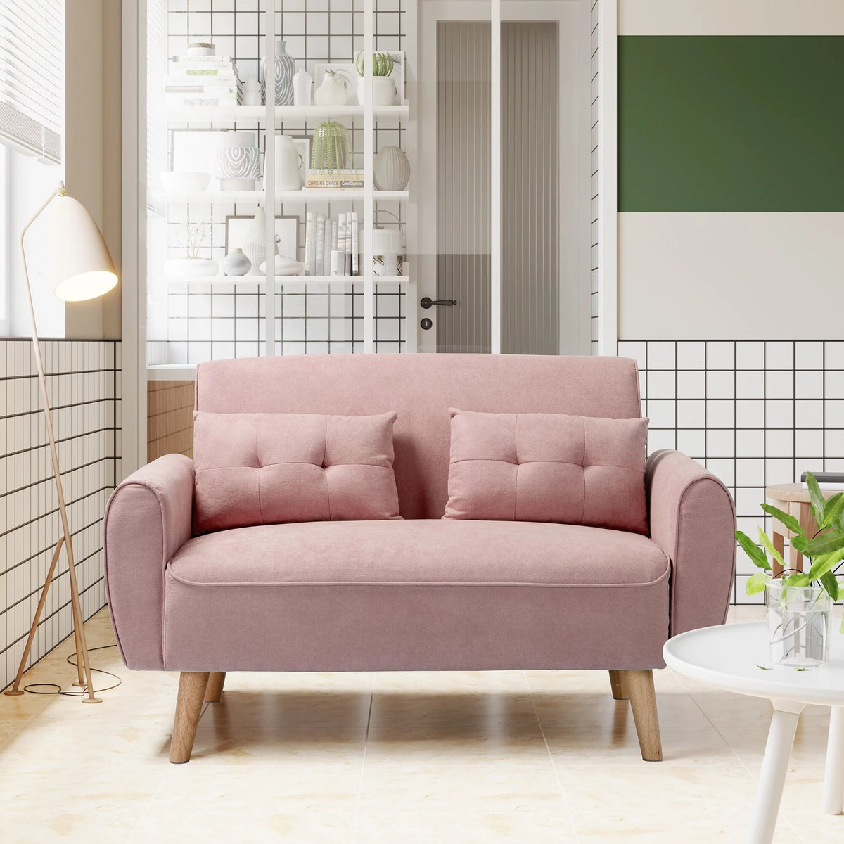 47" Small Modern Pink Loveseat Sofa O9867