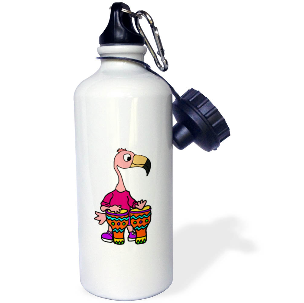 Pink Flamingo Playing Bongo Drums Straw Water Bottle, 21-ounce U2295
