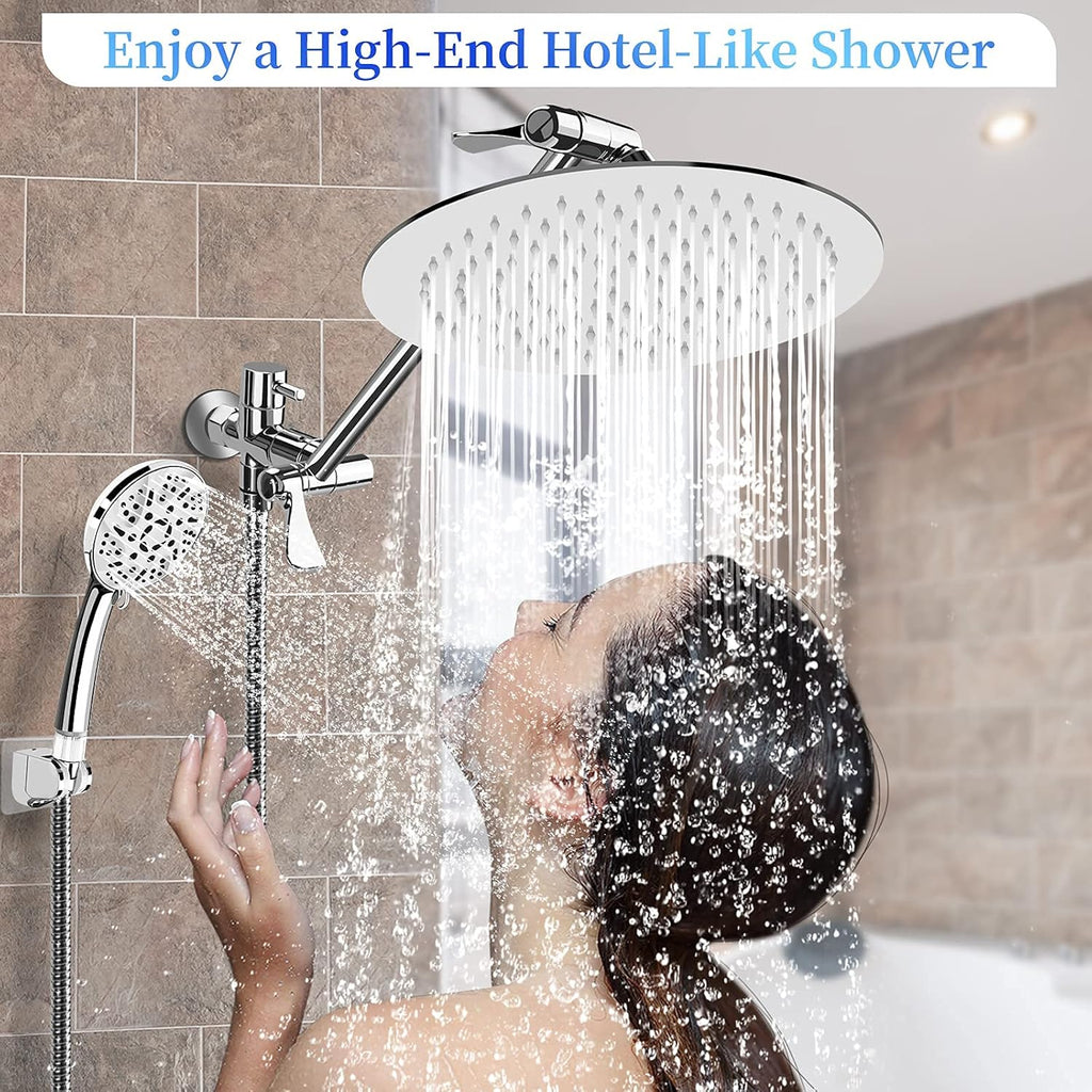 10" Rainfall Shower Head and 9-Setting High Pressure Handheld Shower Heads Combo, Dual ShowerHead with 11" Adjustable Extension Arm and 60" Stainless Hose K897339