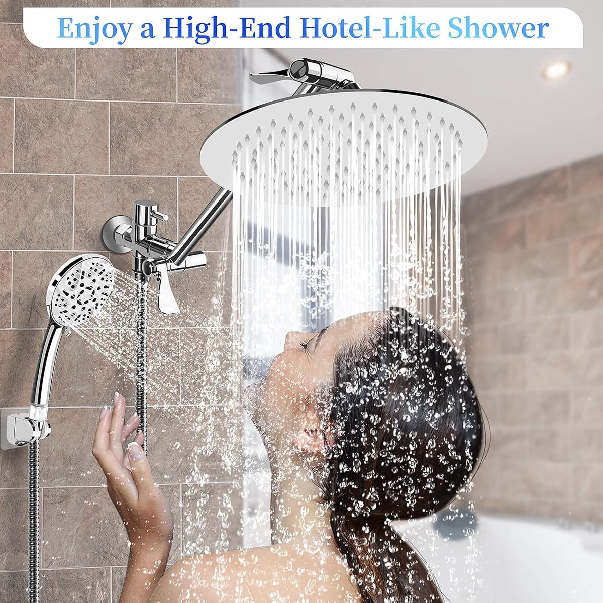 10" Rainfall Shower Head and 9-Setting High Pressure Handheld Shower Heads Combo, Dual ShowerHead with 11" Adjustable Extension Arm and 60" Stainless Hose K897339