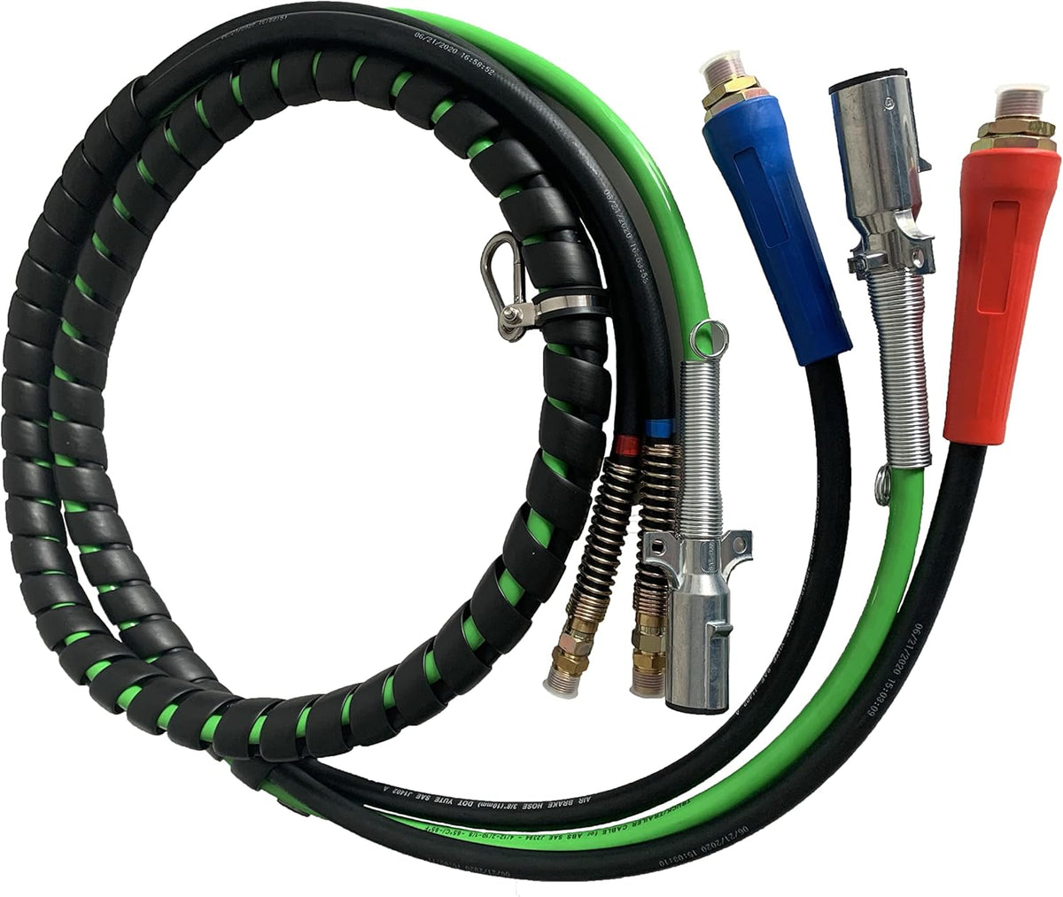 3 in 1 Wrap Air Power Brake Line 12 Ft 7 Way Copper Electrical Cable ABS Wire & Air Line Hose Assembly Heavy Duty Truck Tractor Trailer Parts T15284