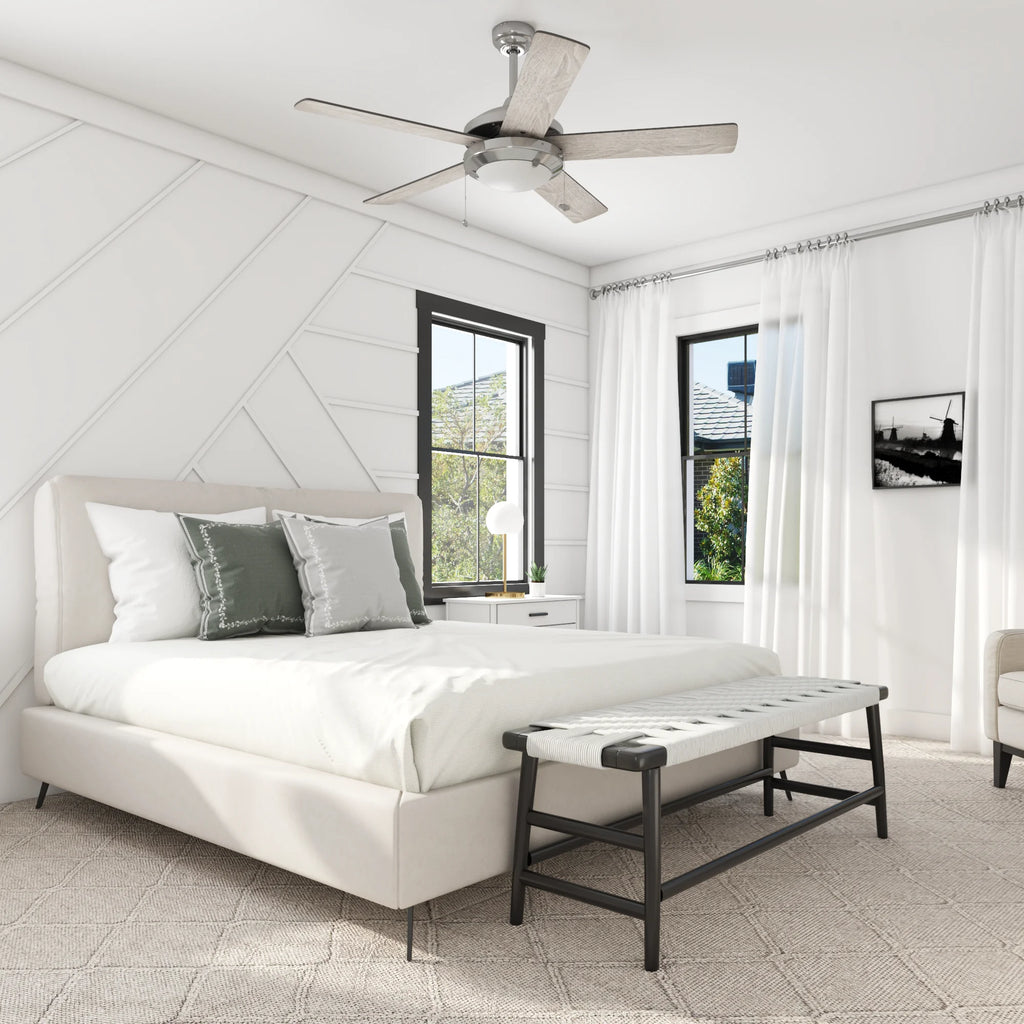 52" Satin Nickel Ceiling Fan with Light E515