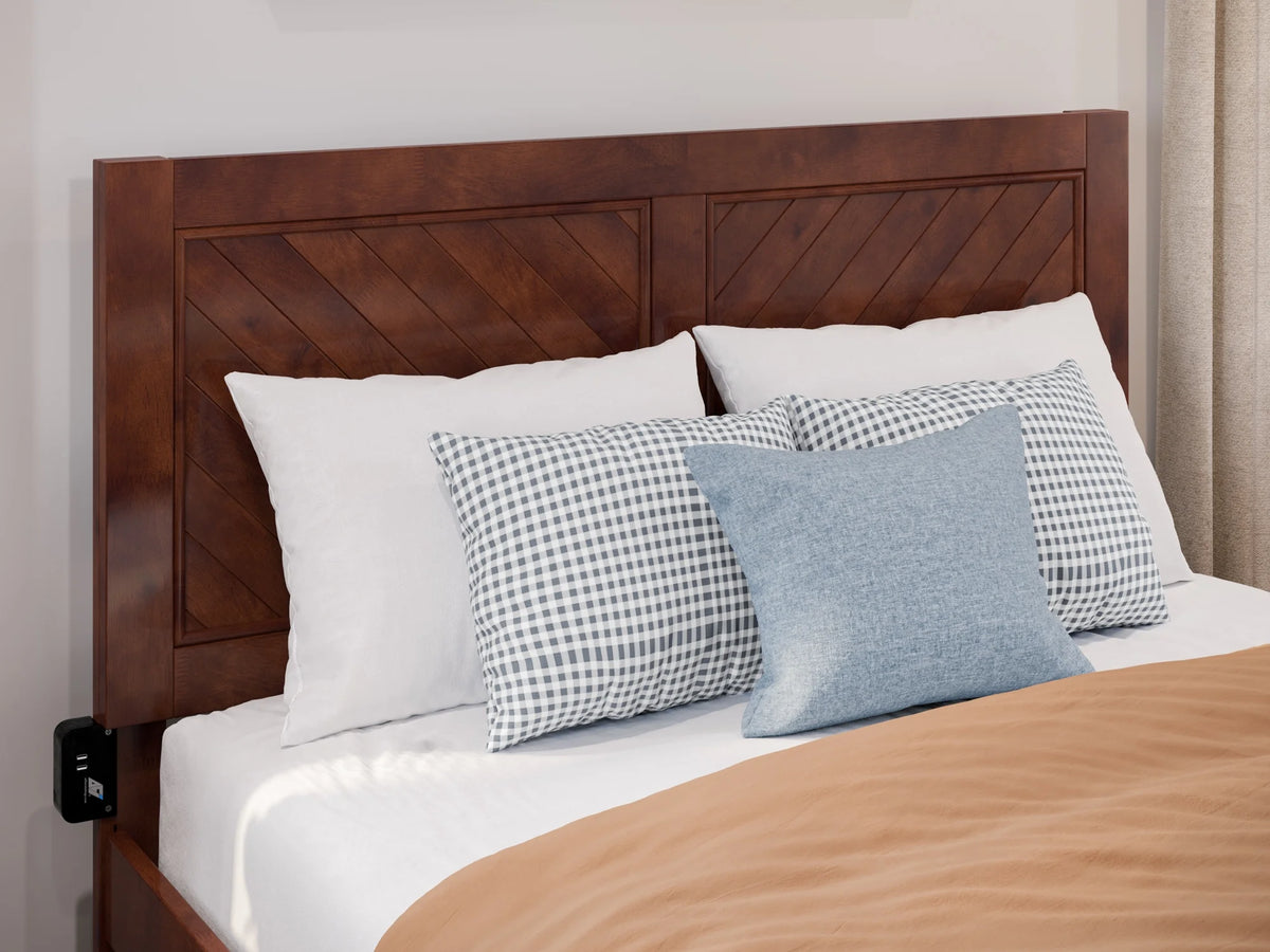 Walnut Solid Wood Platform Bed with Footboard I944755