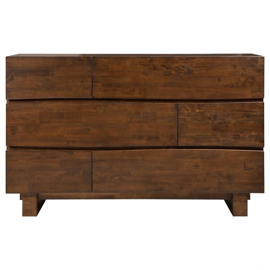 6 Drawer Modern Wood Rectangular Dresser in Dark Brown W9014